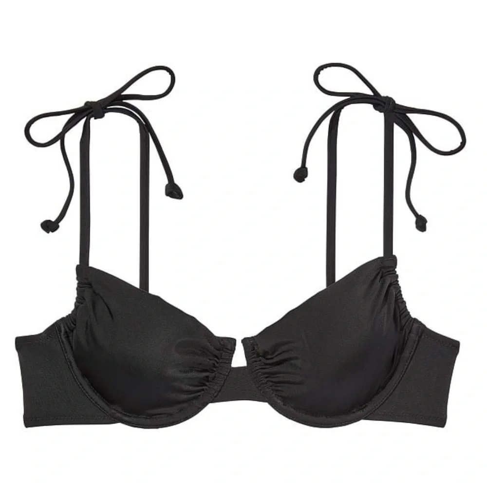 Victoria's Secret Black Underwire 32DD Tie-Shoulder Bikini Top